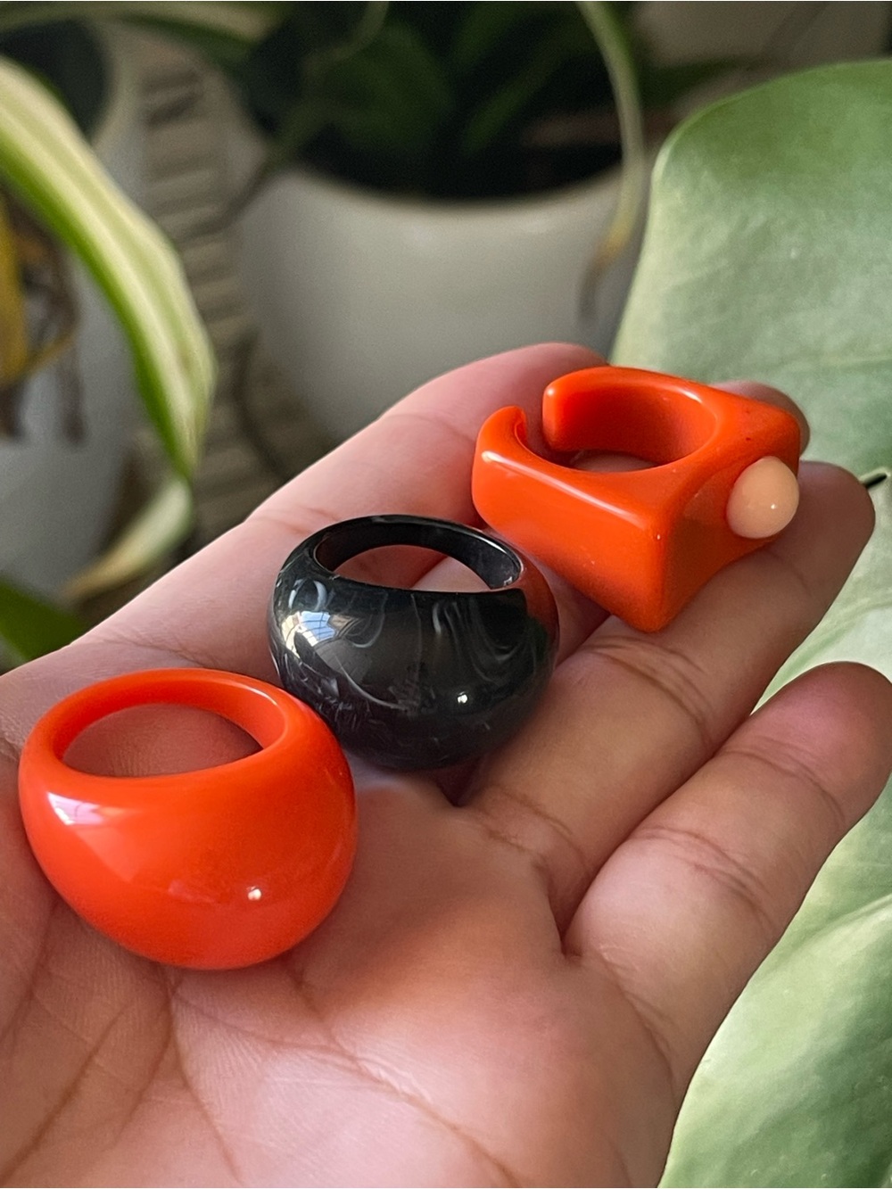 Orange & Black Chunky Resin Rings(3pcs)